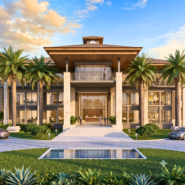 Architectural visualisation of the envisaged La Salle STEM College campus — modern sustainable buildings, solar arrays, collaborative outdoor spaces, Nairobi sunrise